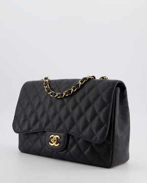 Chanel Black Jumbo Classic Single Flap Bag in Caviar Leather with Gold Hardware