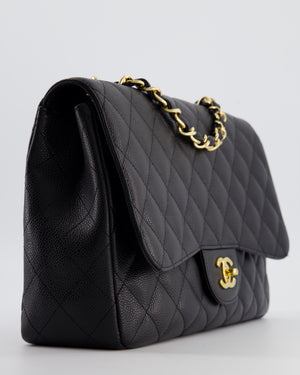 Chanel Black Jumbo Classic Single Flap Bag in Caviar Leather with Gold Hardware