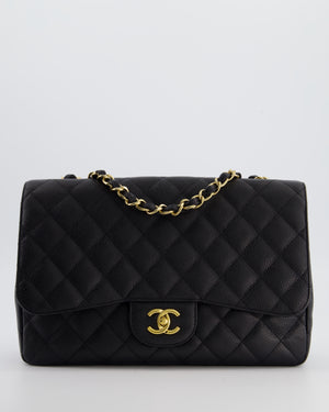 Chanel Black Jumbo Classic Single Flap Bag in Caviar Leather with Gold Hardware
