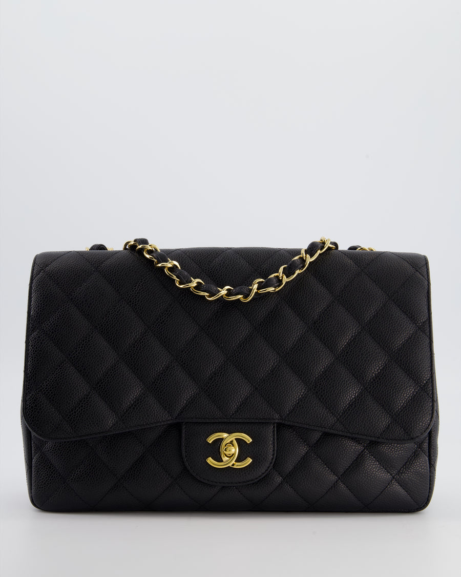 Chanel Black Jumbo Classic Single Flap Bag in Caviar Leather with Gold Hardware