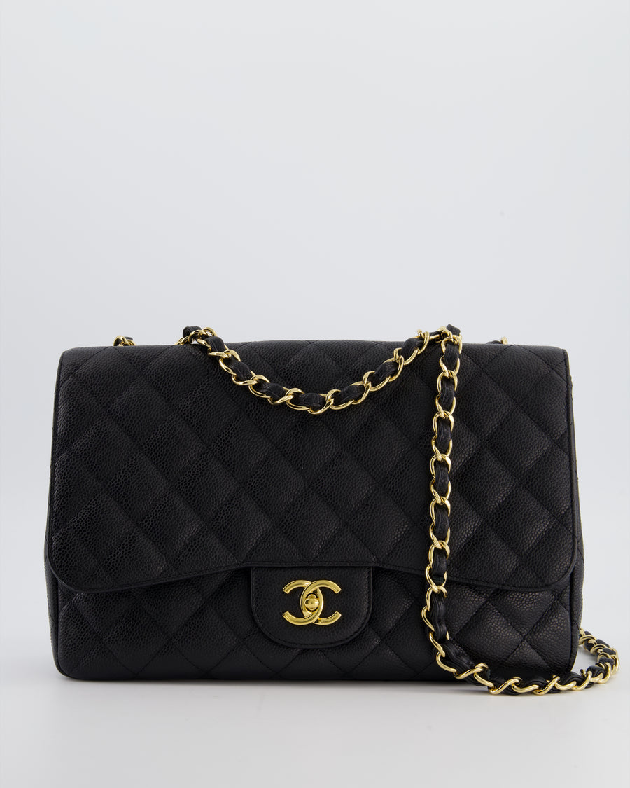 Chanel Black Jumbo Classic Single Flap Bag in Caviar Leather with Gold Hardware