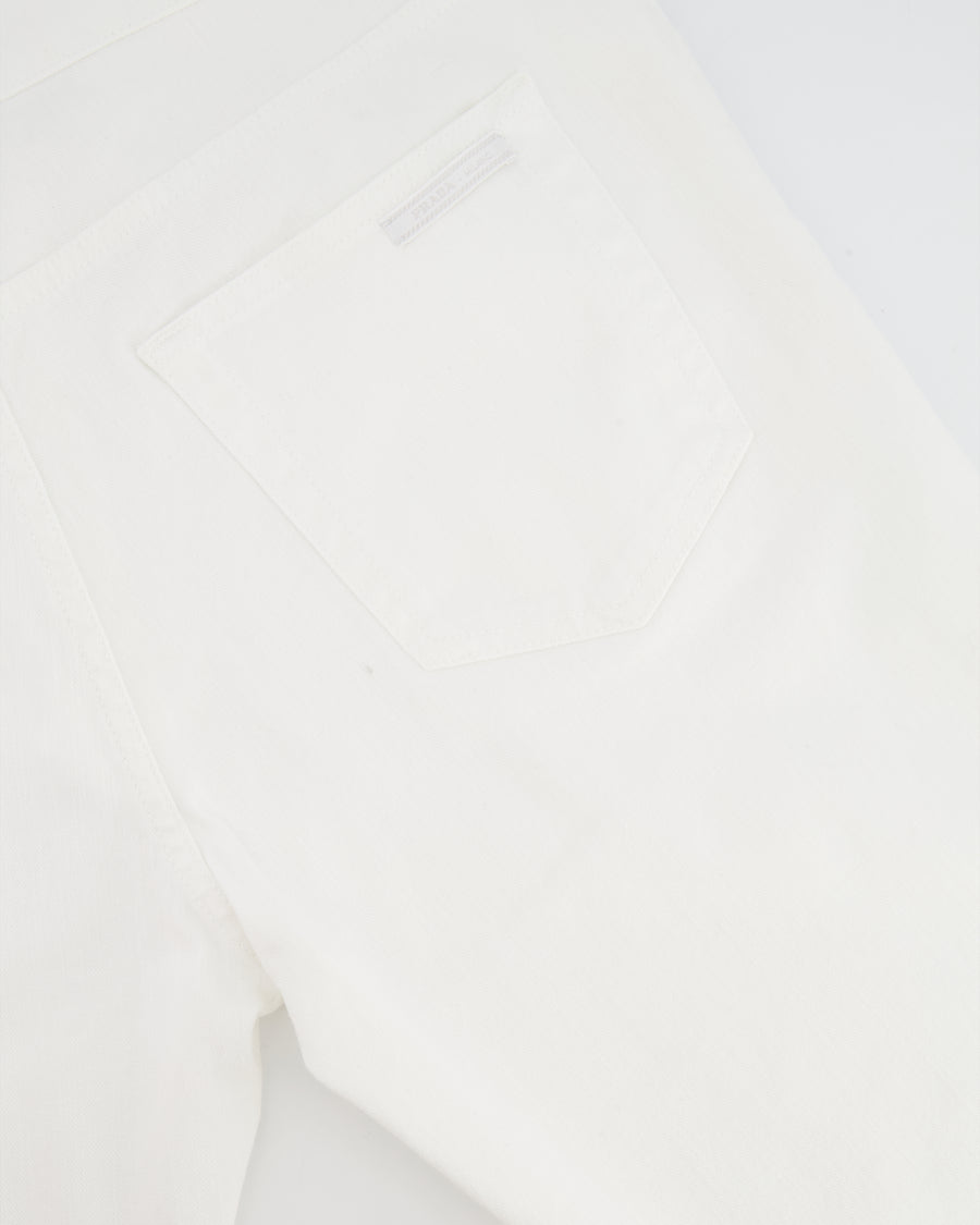 Prada Menswear White Tapered Fit Jeans with Logo Size 33