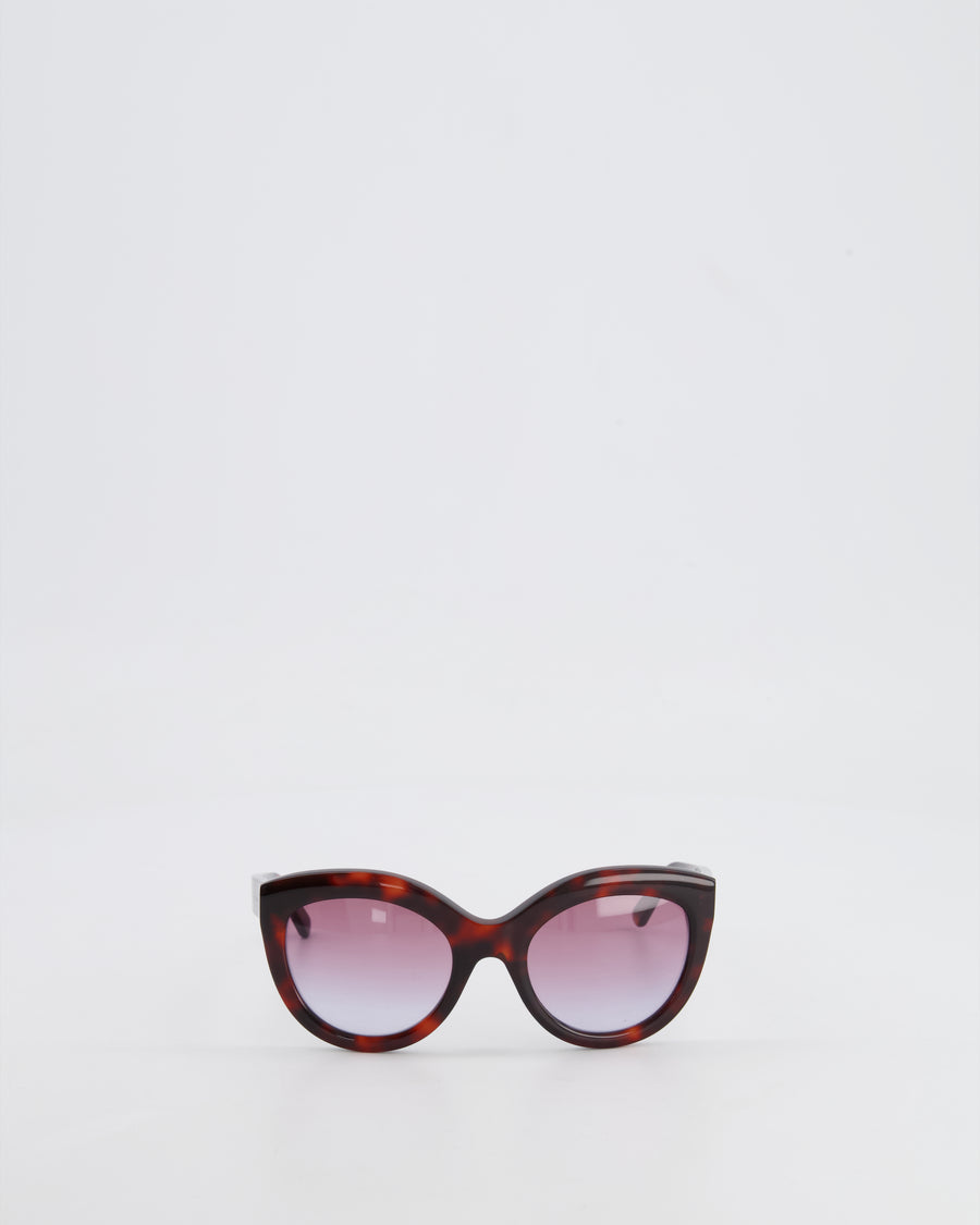 Balenciaga Tortoiseshell Burgundy Sunglasses with Small Engraved Logo Detail