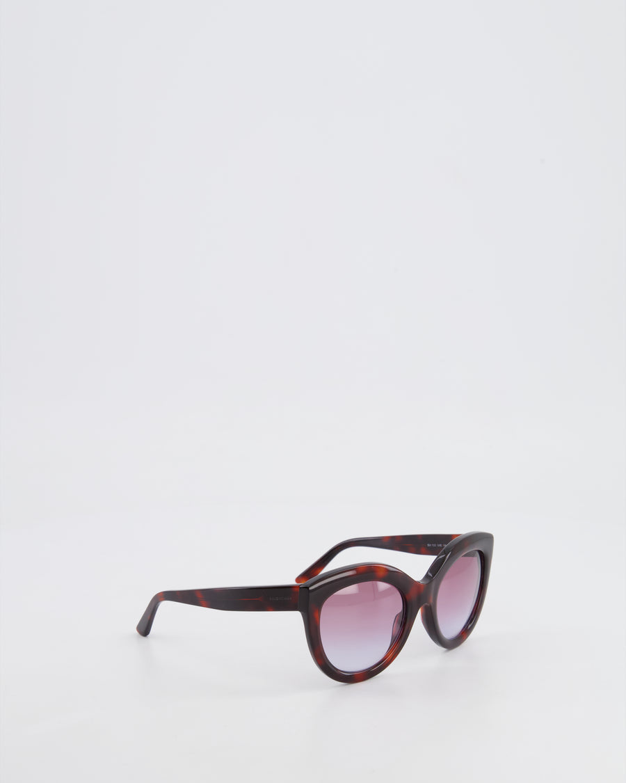 Balenciaga Tortoiseshell Burgundy Sunglasses with Small Engraved Logo Detail