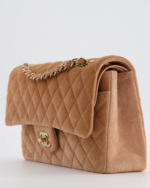 Chanel Caramel Medium Classic Double Flap Bag in Suede Leather with Champagne Gold Hardware