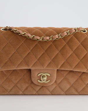 Chanel Caramel Medium Classic Double Flap Bag in Suede Leather with Champagne Gold Hardware