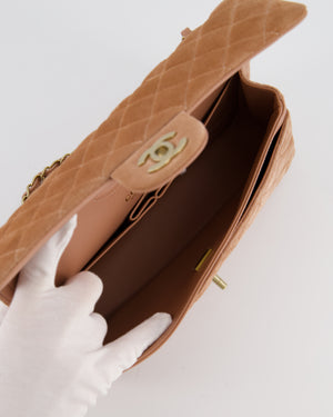 Chanel Caramel Medium Classic Double Flap Bag in Suede Leather with Champagne Gold Hardware