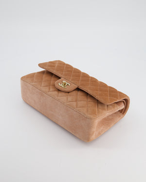 Chanel Caramel Medium Classic Double Flap Bag in Suede Leather with Champagne Gold Hardware