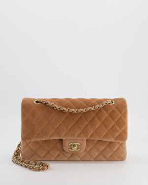 Chanel Caramel Medium Classic Double Flap Bag in Suede Leather with Champagne Gold Hardware