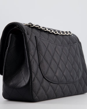 Chanel Black Jumbo Classic Double Flap Bag in Caviar Leather with Silver Hardware