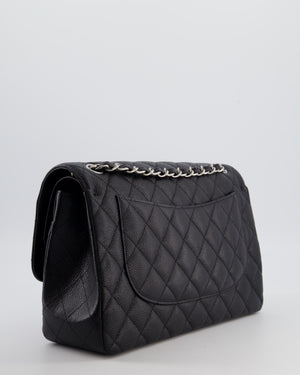 Chanel Black Jumbo Classic Double Flap Bag in Caviar Leather with Silver Hardware