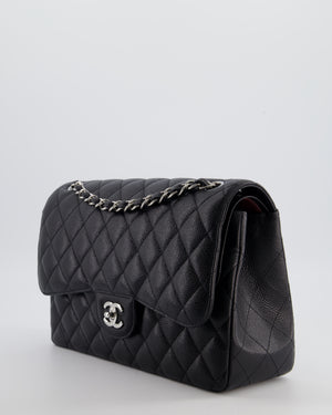 Chanel Black Jumbo Classic Double Flap Bag in Caviar Leather with Silver Hardware