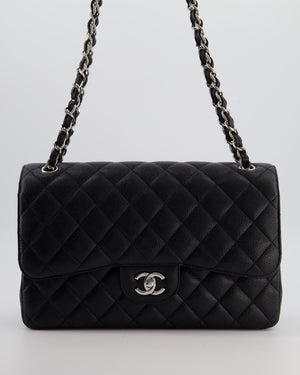 Chanel Black Jumbo Classic Double Flap Bag in Caviar Leather with Silver Hardware