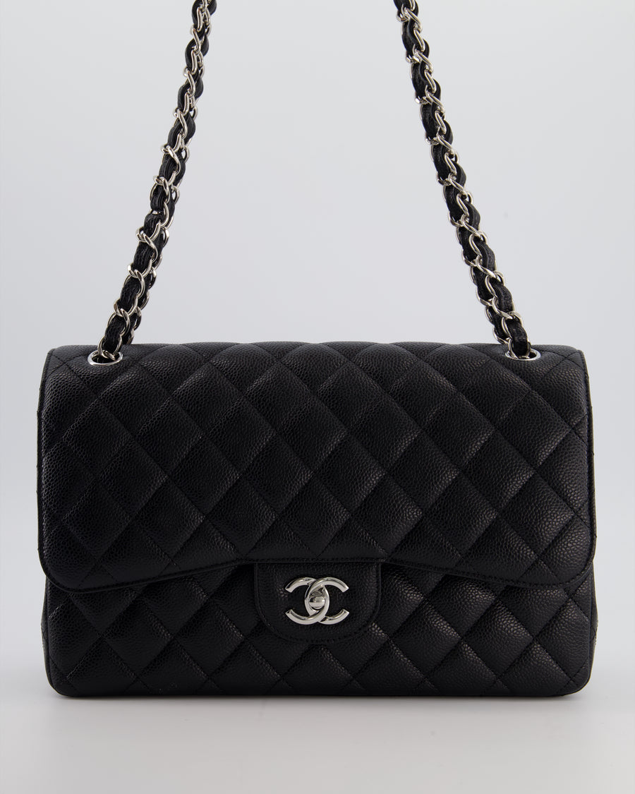 Chanel Black Jumbo Classic Double Flap Bag in Caviar Leather with Silver Hardware