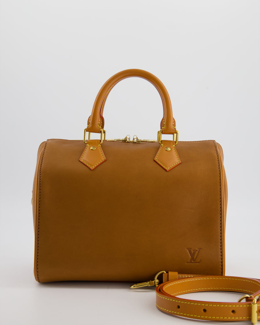 Louis Vuitton Tan Speedy 25 in Bag in Millesime Leather with Gold Hardware