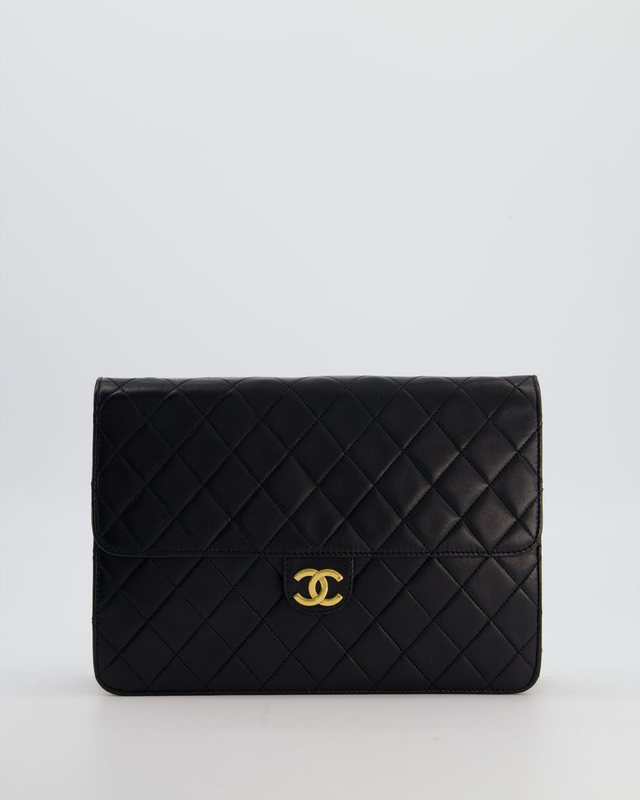 Chanel Black Vintage Classic Flap Bag in Lambskin Leather with Gold Hardware