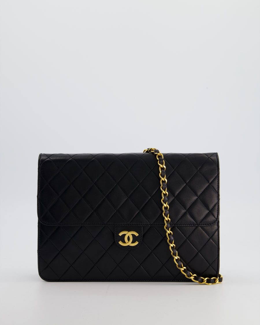Chanel Black Vintage Classic Flap Bag in Lambskin Leather with Gold Hardware