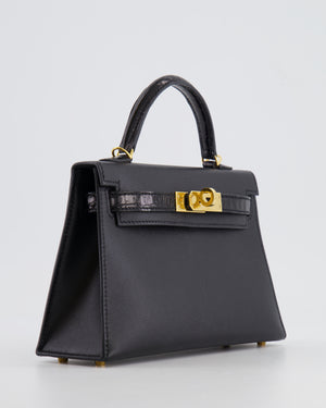 *ULTRA RARE* Hermès Mini Kelly II 20 Touch Bag in Black Madame Leather and Alligator Mississippesis Leather with Gold Hardware