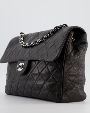 Chanel Black Vintage Jumbo Single Flap Bag in Lambskin Leather with Silver Hardware