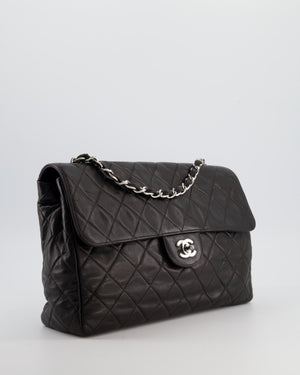 Chanel Black Vintage Jumbo Single Flap Bag in Lambskin Leather with Silver Hardware