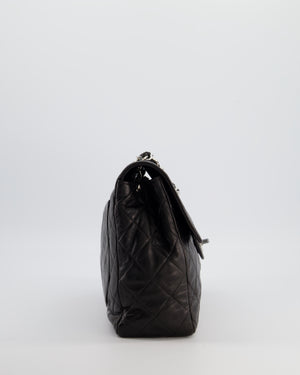 Chanel Black Vintage Jumbo Single Flap Bag in Lambskin Leather with Silver Hardware