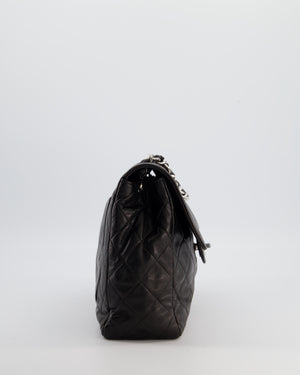 Chanel Black Vintage Jumbo Single Flap Bag in Lambskin Leather with Silver Hardware