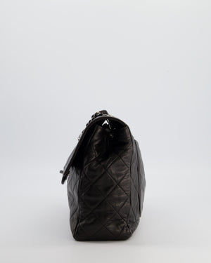 Chanel Black Vintage Jumbo Single Flap Bag in Lambskin Leather with Silver Hardware