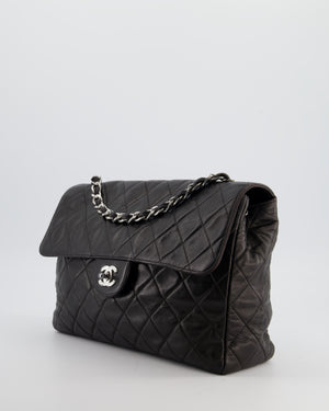 Chanel Black Vintage Jumbo Single Flap Bag in Lambskin Leather with Silver Hardware