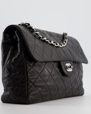 Chanel Black Vintage Jumbo Single Flap Bag in Lambskin Leather with Silver Hardware