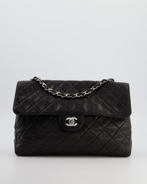 Chanel Black Vintage Jumbo Single Flap Bag in Lambskin Leather with Silver Hardware
