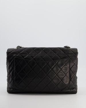 Chanel Black Vintage Jumbo Single Flap Bag in Lambskin Leather with Silver Hardware