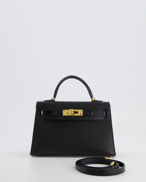 *ULTRA RARE* Hermès Mini Kelly II 20 Touch Bag in Black Madame Leather and Alligator Mississippesis Leather with Gold Hardware