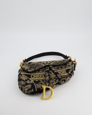 Christian Dior Blue and Beige Ornamental Embroidery Saddle Bag with Antique Gold Hardware