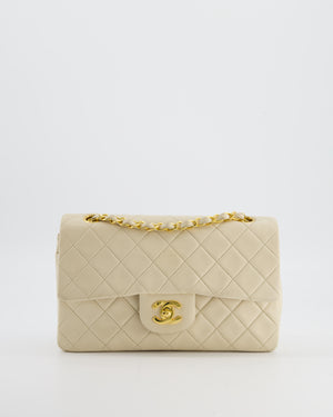 Chanel Cream Vintage Small Classic Double Flap Bag in Lambskin Leather with 24K Gold Hardware