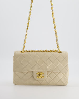 Chanel Cream Vintage Small Classic Double Flap Bag in Lambskin Leather with 24K Gold Hardware