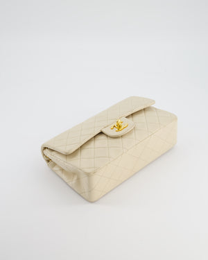Chanel Cream Vintage Small Classic Double Flap Bag in Lambskin Leather with 24K Gold Hardware