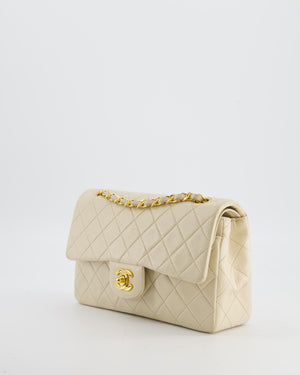 Chanel Cream Vintage Small Classic Double Flap Bag in Lambskin Leather with 24K Gold Hardware