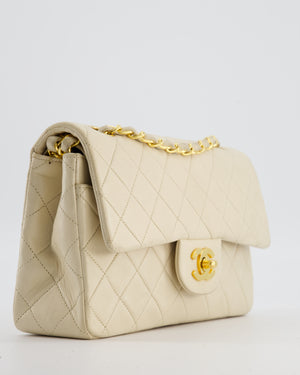 Chanel Cream Vintage Small Classic Double Flap Bag in Lambskin Leather with 24K Gold Hardware