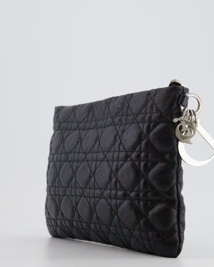 Christian Dior Black Leather Cannage Pouch Bag with Silver Hardware