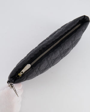 Christian Dior Black Leather Cannage Pouch Bag with Silver Hardware