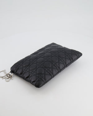 Christian Dior Black Leather Cannage Pouch Bag with Silver Hardware