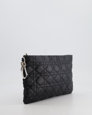 Christian Dior Black Leather Cannage Pouch Bag with Silver Hardware