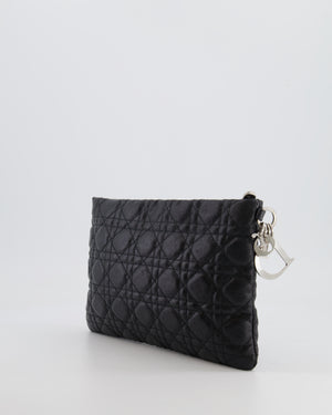 Christian Dior Black Leather Cannage Pouch Bag with Silver Hardware