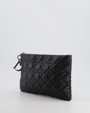 Christian Dior Black Leather Cannage Pouch Bag with Silver Hardware