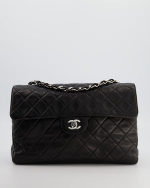 Chanel Black Vintage Jumbo Single Flap Bag in Lambskin Leather with Silver Hardware