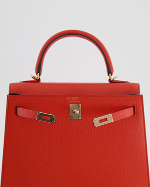 Hermès HSS Kelly 25 Verso Sellier Bag in Capucine Chèvre Mysore Leather and Gold Interior with Permabrass Hardware