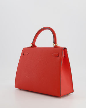 Hermès HSS Kelly 25 Verso Sellier Bag in Capucine Chèvre Mysore Leather and Gold Interior with Permabrass Hardware