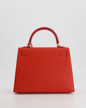 Hermès HSS Kelly 25 Verso Sellier Bag in Capucine Chèvre Mysore Leather and Gold Interior with Permabrass Hardware