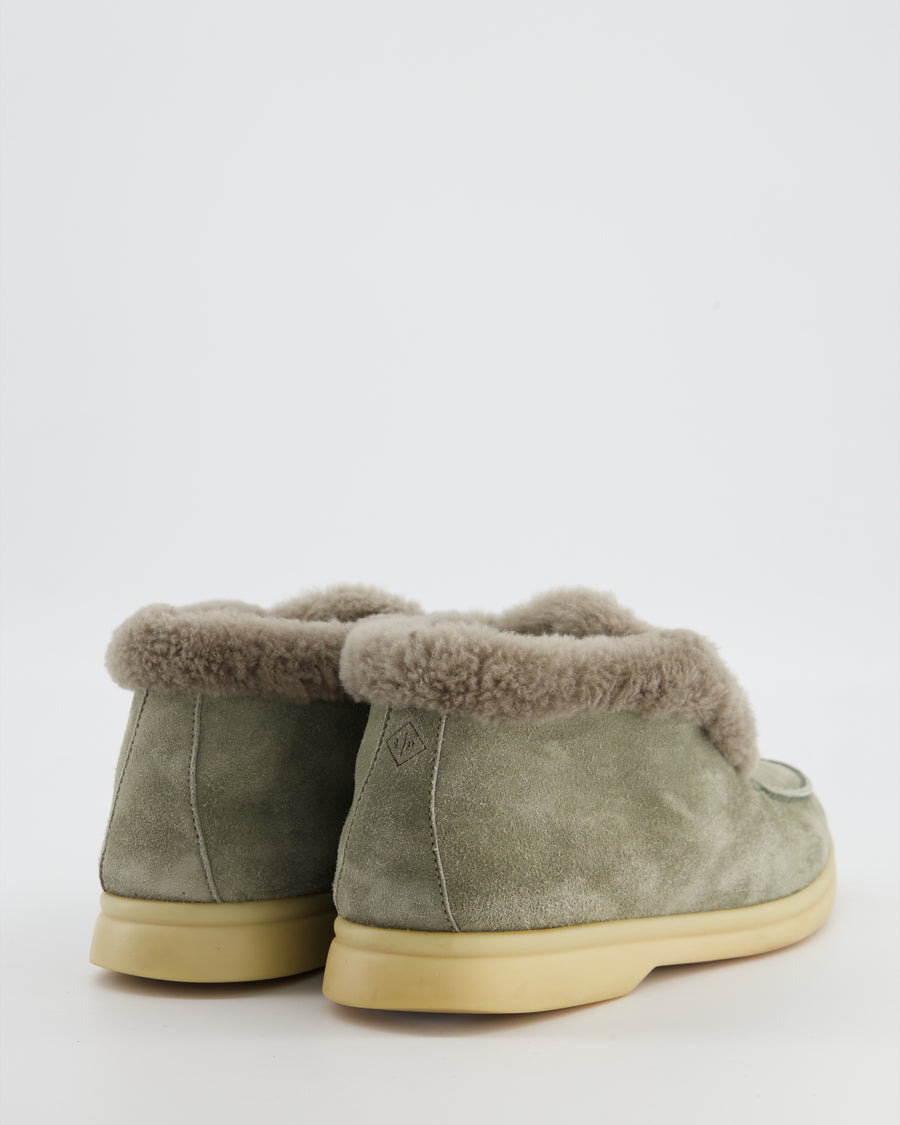 Loro Piana Grey Suede Shearling Open Walks Size EU 37