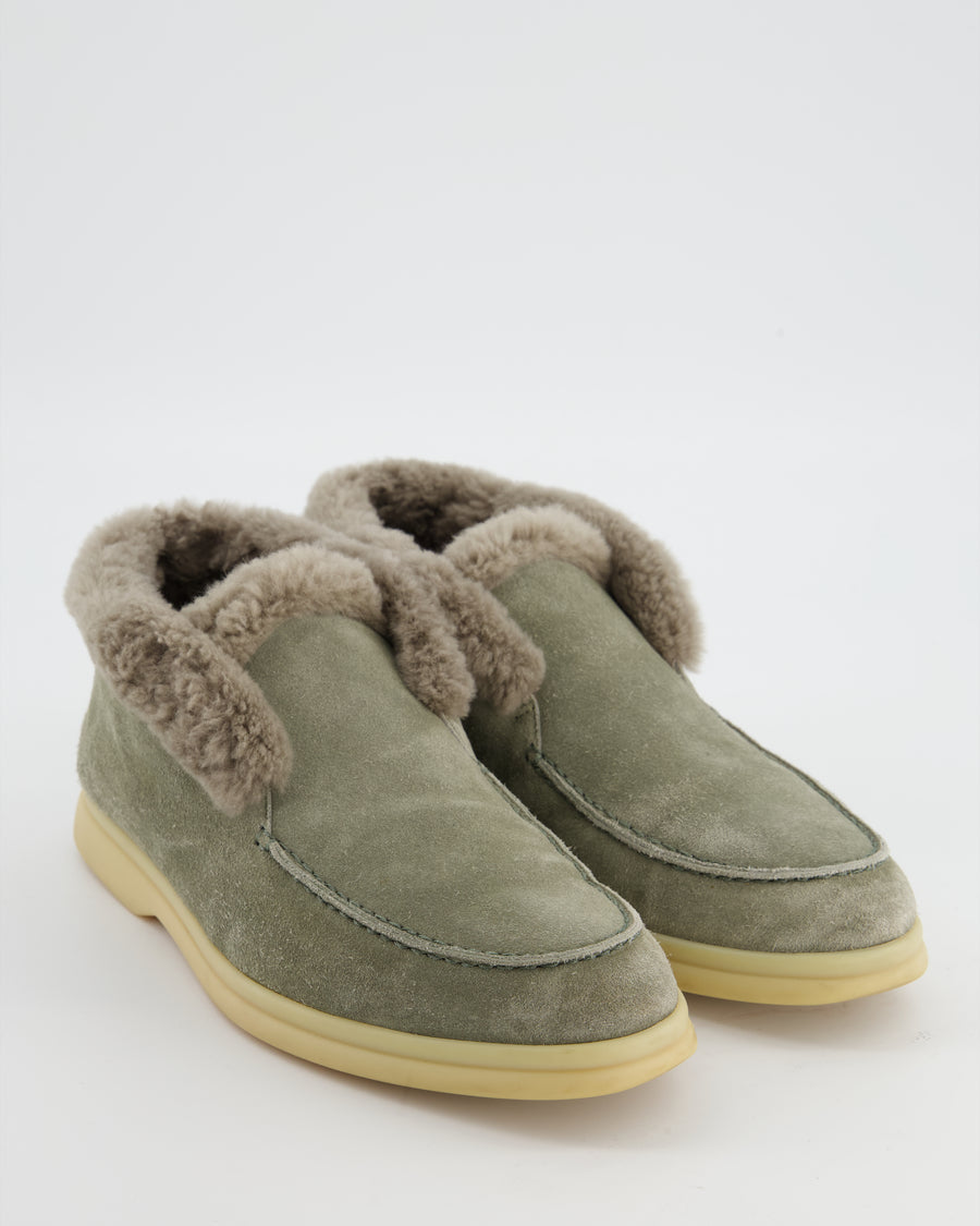 Loro Piana Grey Suede Shearling Open Walks Size EU 37